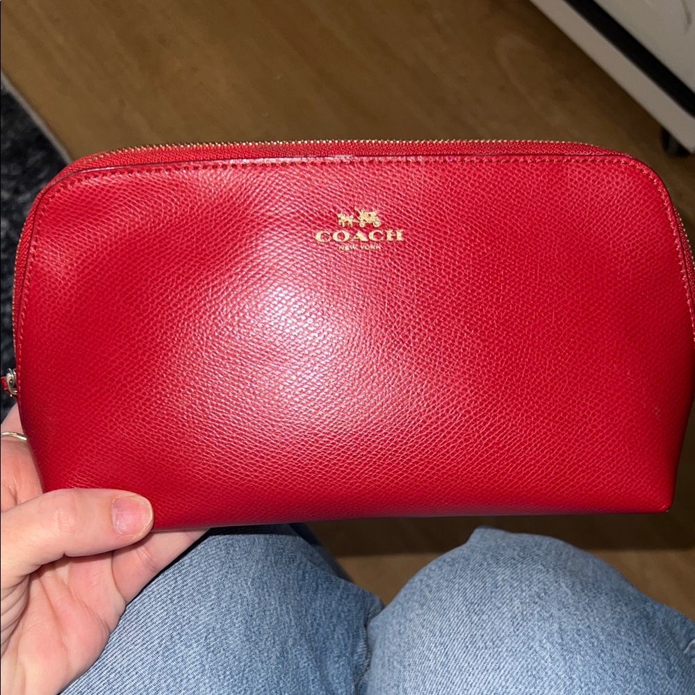 Coach Red Leather Cosmetic Case with Gold Logo